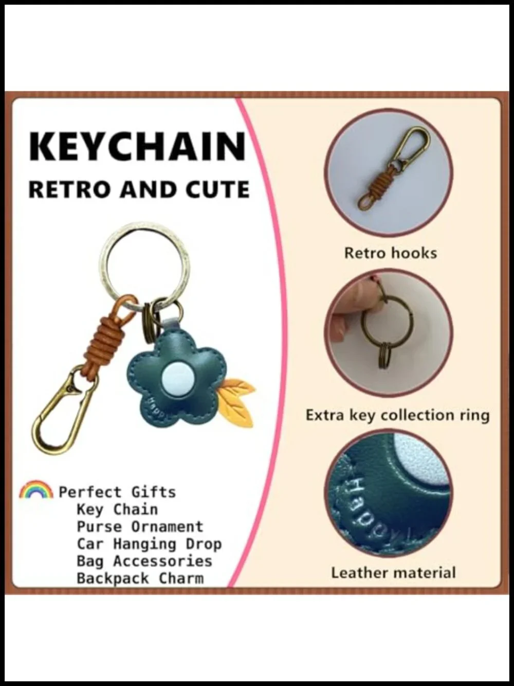 Leather Fruit Keychain with Metal Clasps - Bag Charm, Key Organizer